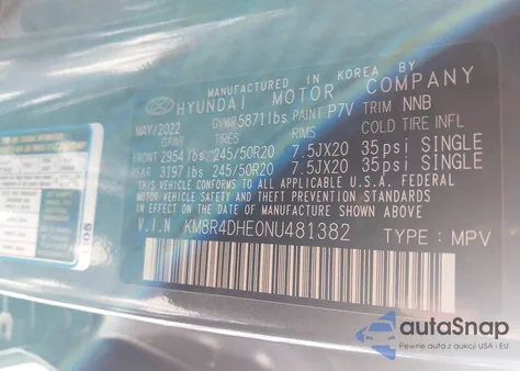 2022 Hyundai Palisade Sel z USA, uszkodzony, nr VIN KM8R4DHE0NU481382